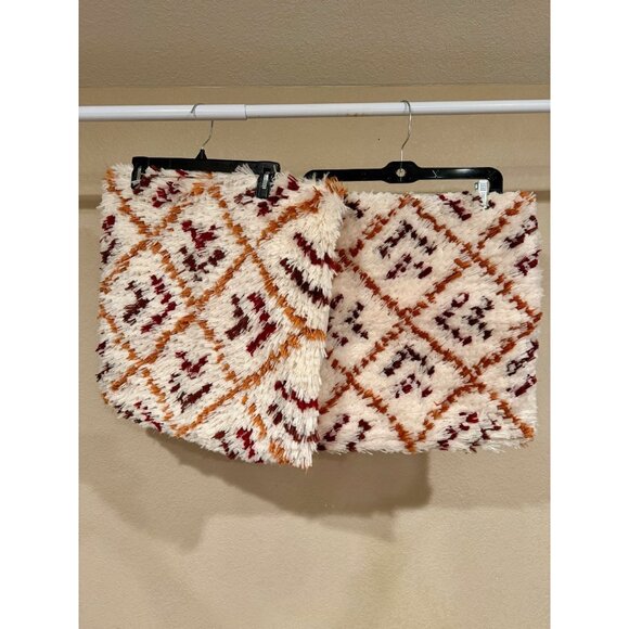 World Market Shaggy Boho Moroccan Throw Pillow Covers Set of 2 Geometric Fringe - Picture 2 of 8